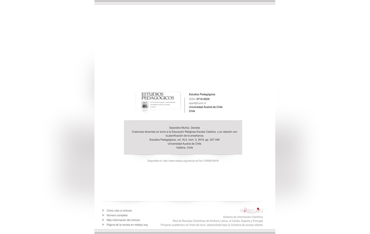 redalyc-creencias-docentes-en-torno-a-la-educacion-religiosa-escolar-catolica-y Redalyc.Creencias docentes en torno a la Educación Religiosa Escolar Católica y su relación con la planificación de la enseñanza